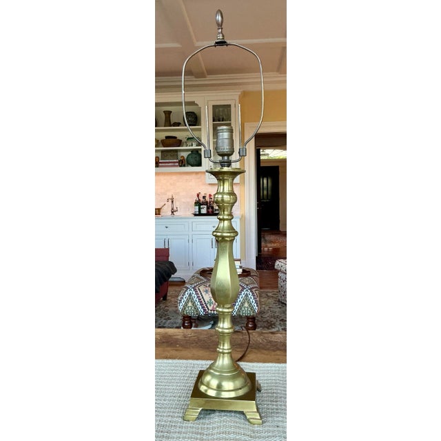 Vintage Traditional Brass Lamp With Fabric Shade For Sale In New York - Image 6 of 12