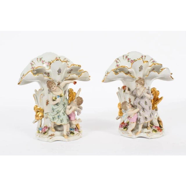 Vintage 20th Century Delightful Dresden Porcelain Spill Vases, 1980s, Set of 2 For Sale - Image 17 of 18