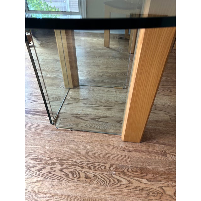 1980s Vintage Italian Glass Table With a Set of 4 Wood and Brown Leather Chairs in the Style of Pietro Costantini For Sale - Image 11 of 18