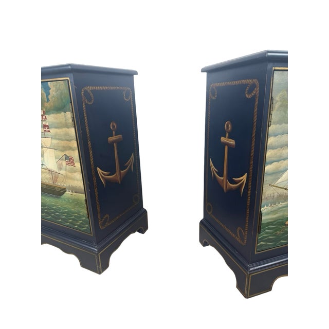 Pair of Hand-Painted Nautical Cabinets, Clipper Ship & Compass Rose Design For Sale In Philadelphia - Image 6 of 18