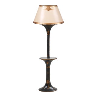 Vintage Rose Tarlow Black & Gold Chinoiserie Decorated Combination Floor Lamp For Sale