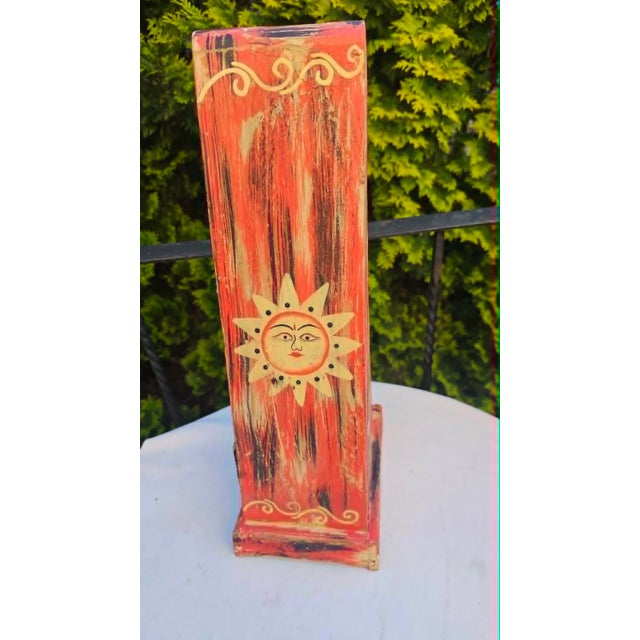 1980s Vintage Folk Wooden Cabinet in Pyramid Shape, 1980s For Sale - Image 5 of 7