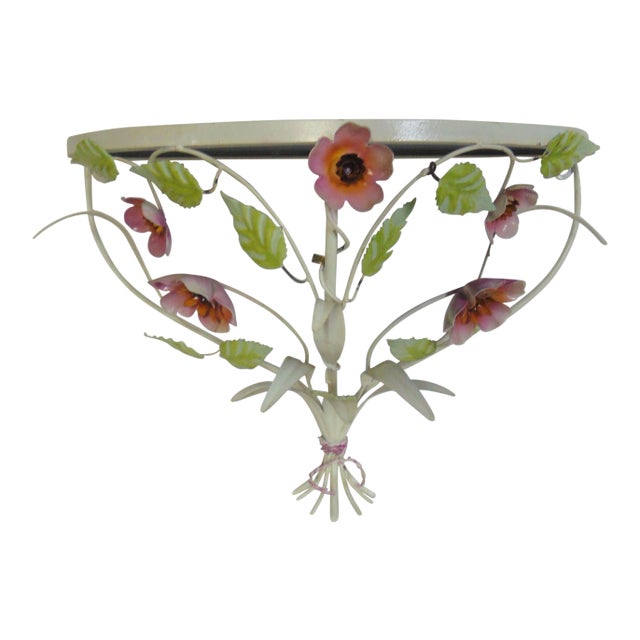 Italian Floral Tole Hanging Shelf For Sale