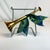 English Vintage English Brass Horn Christmas Ornaments With Peacock Ribbons - Set of 9. For Sale - Image 3 of 8
