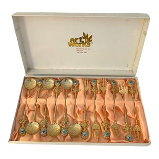 Vintage Golden Bell Hors D" Oeuvre Forks & Spoons, Set of 12 For Sale