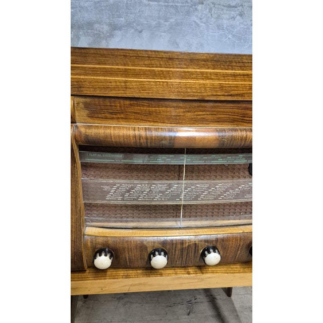 Brown Vintage Art Deco Radio Gramophone Cabinet with Garrard R.C.72 Record Changer and Wooden Case, 1940s For Sale - Image 8 of 16