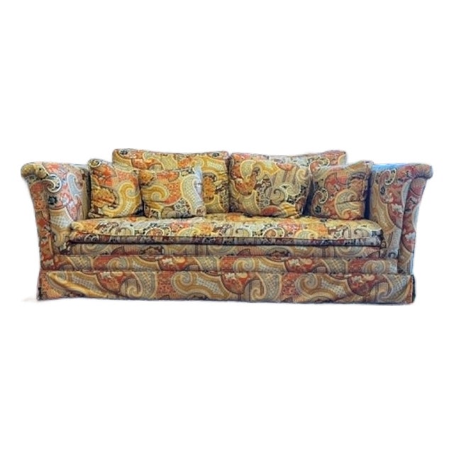 Mid Century Modern Jack Larsen Style Orange Print Loveseat From Stratford Designs For Sale