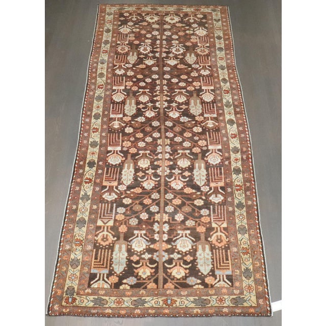 Early 20th Century Zabihi Collection Brown Persian Kurd Bakhtiari Runner - 4'4" x 10'10" For Sale - Image 4 of 6