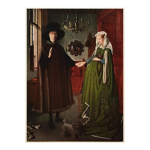 1956 After Jan Van Eyck "Giovanni Arnolfini and His Wife", Vintage Full-Color Print For Sale