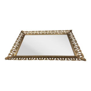 Mid 20th Century Floral Gold Gilt Mirrored Vanity Tray
