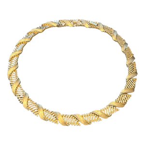 1950s Crown Trifari Signed Gold Tone Ribbon Necklace