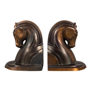 Art Deco Bronze Plated Horse Bookends C.1930s For Sale