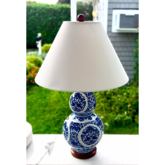 Ralph Lauren Ralph Lauren Blue and White Double Gourd Porcelain Lamp For Sale - Image 4 of 8