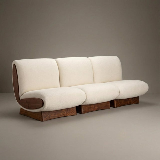 Onda Lounge Chairs by Object Refinery in Ivory Italian Bouclé & Walnut, Pair For Sale - Image 9 of 9