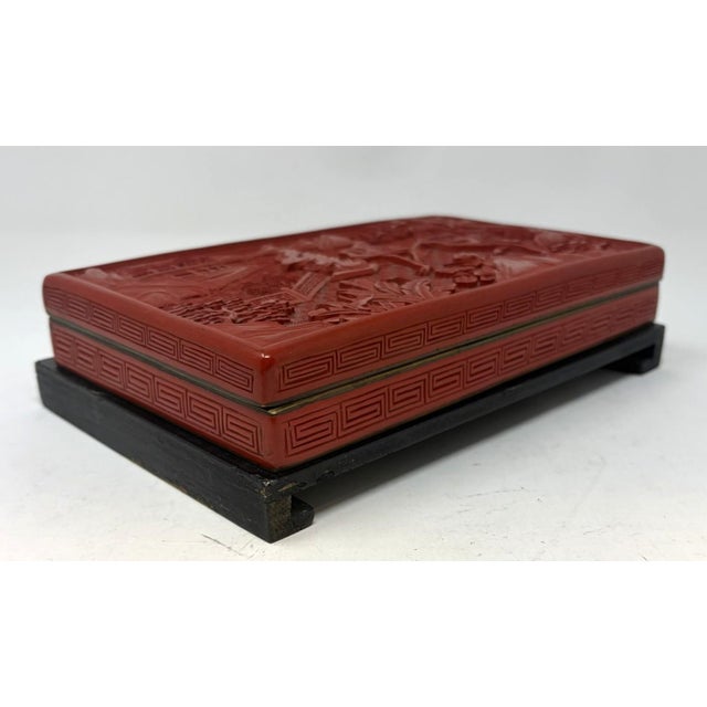 Chinese Vintage Carved Cinnabar Lacquer Box on Stand For Sale - Image 3 of 7
