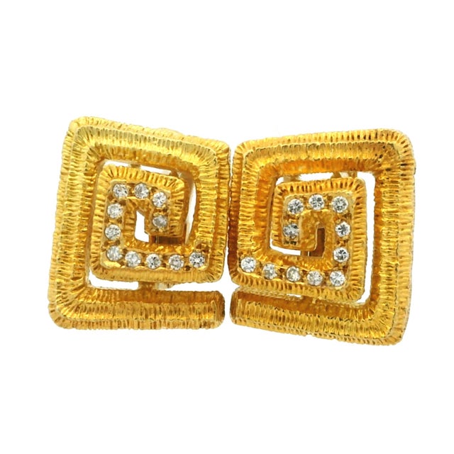 Ilias Lalaounis 18k Gold Diamond Textured Geometric Earrings, Circa 1970s, A Pair For Sale - Image 11 of 16