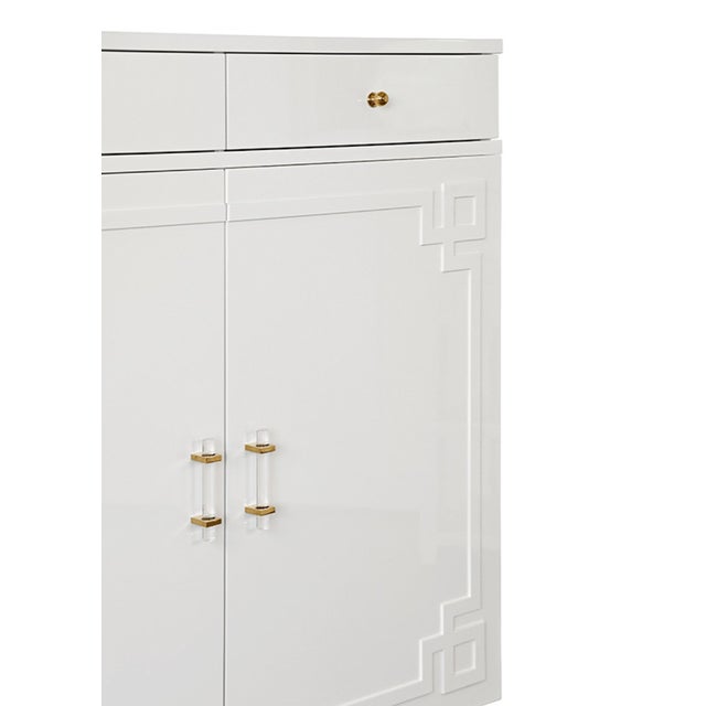 Worlds Away Matthew Izzo Home Glenny White Lacquer Two Door/Two Drawer Cabinet With Acrylic and Brass Hardware For Sale - Image 4 of 6