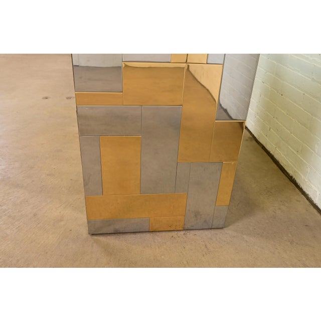 Brass Paul Evans for Directional Cityscape Chrome and Brass Pedestal Dining Table, 1970s For Sale - Image 8 of 10