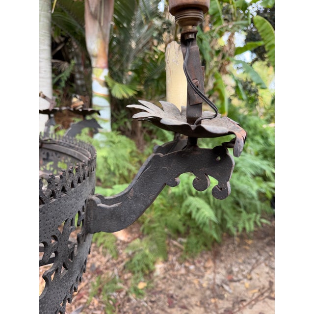 Gothic Early 20th Century Large Gothic Revival / Spanish Revival Hand-Worked Iron Chandeliers For Sale - Image 3 of 6