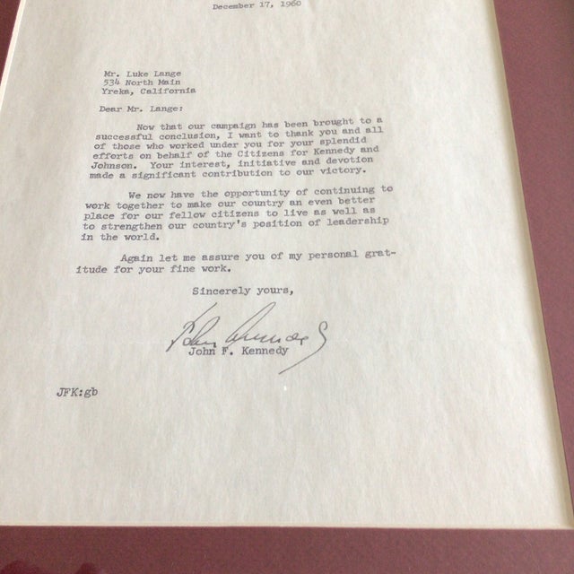 This is a typed letter autopen signed John F. Kennedy, dated December 17, 1960, after a successful presidential bid. It...