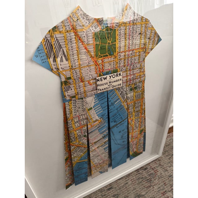 Arts & Crafts Folded New York City Antique Map Dress in Frame For Sale - Image 3 of 3