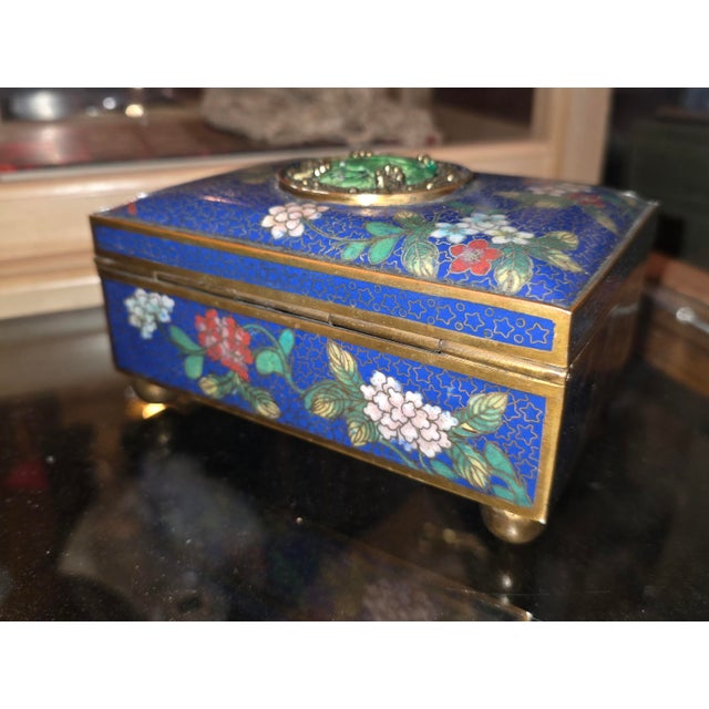 Blue 1920's Chinese Cloisonne Enamel Box With Medallion For Sale - Image 8 of 12