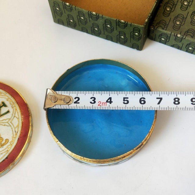 Metal Vintage Cloisonné Enamel Round Box – Sanskrit Six-Character Mantra Motif, Silver-Blue Technique For Sale - Image 7 of 8