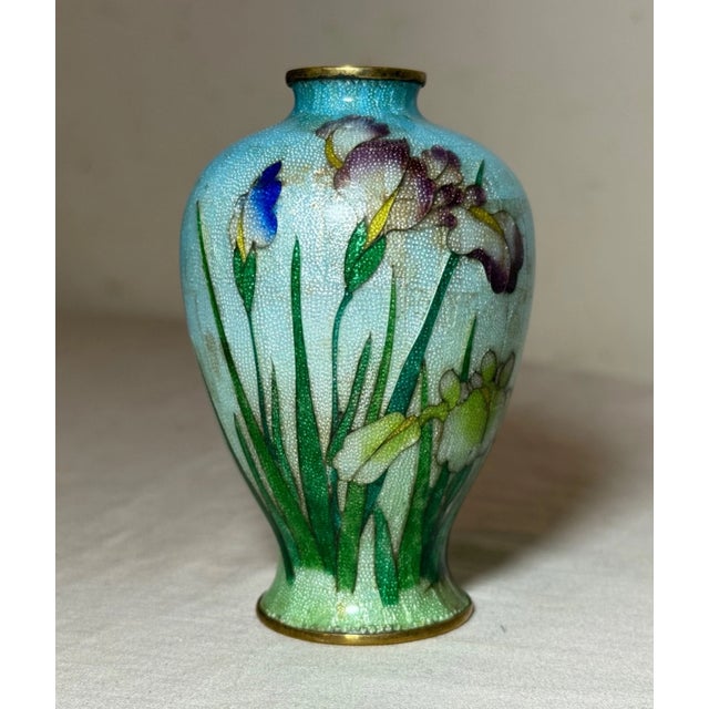 Bronze Antique 19th Century Japanese Meiji Miniature Foil Enamel Flower Bronze Vase Urn For Sale - Image 8 of 9