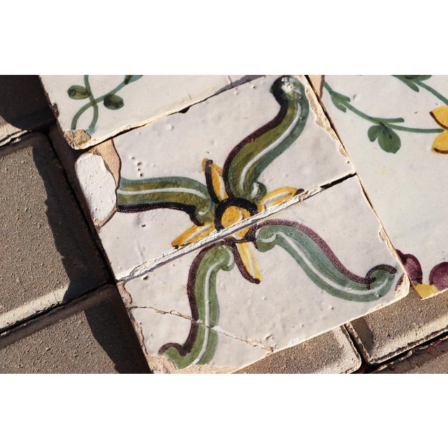 18th Century Antique 18th Century Baroque Geometric Portuguese Earthenware Tiles Set of Four For Sale - Image 5 of 7
