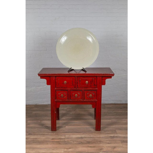 Vintage Chinese Beige Ceramic Charger Plate from the 1980s For Sale - Image 11 of 12