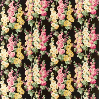 Sanderson Hollyhocks Fabric in Ebony/ Cerise For Sale