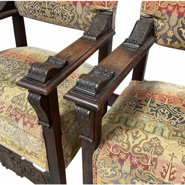Wood Pair of 19th Century Italian Renaissance Revival Walnut Armchairs For Sale - Image 7 of 12