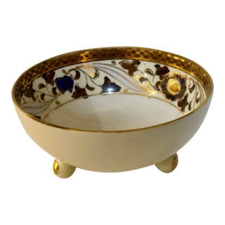 Antique Noritake Hand-Painted Footed Bonbon Bowl With Cobalt Blue & Gilt Detail Japan 4.5” D For Sale
