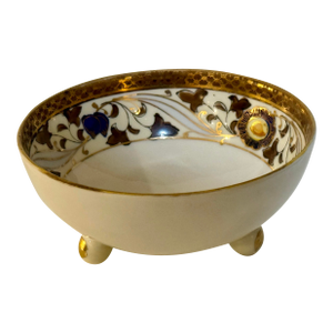 Antique Noritake Hand-Painted Footed Bonbon Bowl With Cobalt Blue & Gilt Detail Japan 4.5” D