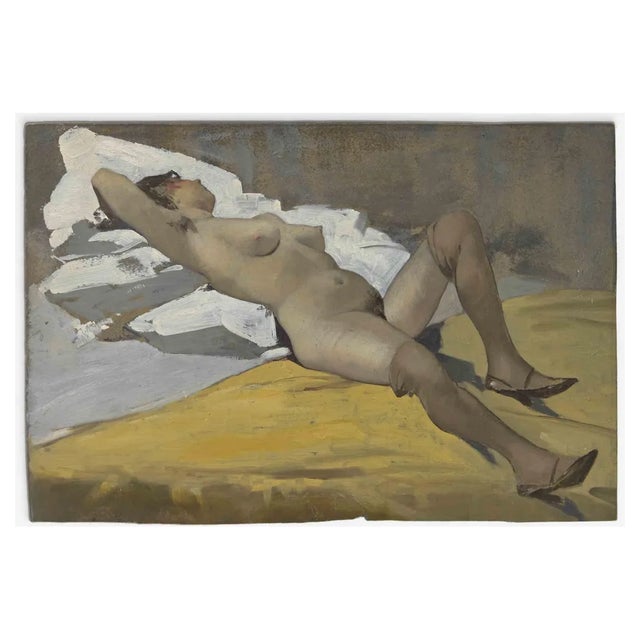 Unknown, Woman Lying Down on White Cloth, Oil Painting, Mid-20th Century For Sale