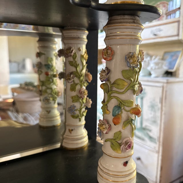 Stunning Rare Antique Ebony Wall Shelf With Meissen Porcelain Pillars For Sale - Image 10 of 10