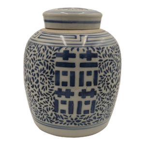 Antique Blue & White Double Happiness Ginger Jar – Vintage Chinoiserie Porcelain