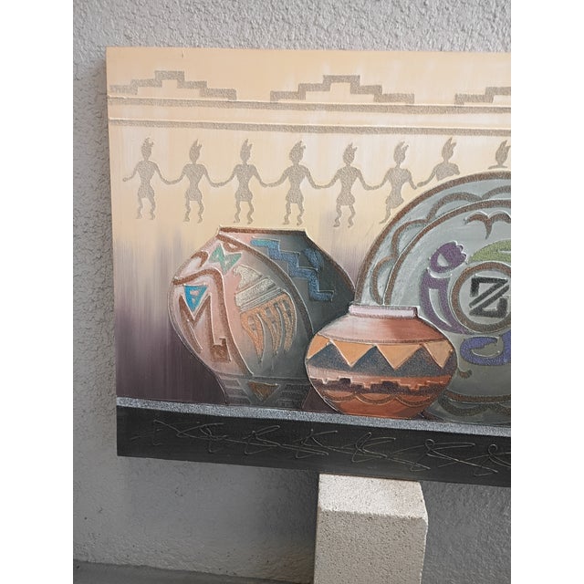 1990s Large Contemporary James Eagle Southwestern Pottery Mixed Media Painting For Sale - Image 12 of 12