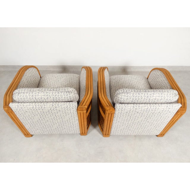 Bamboo and Rattan Lounge Chairs with Graphic Fabric, 1980s, Set of 2 For Sale - Image 12 of 18