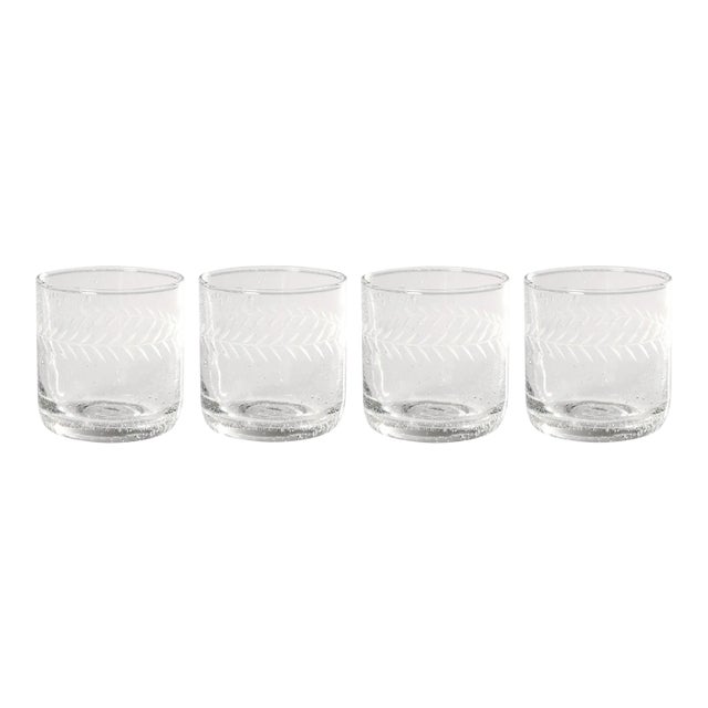 Tuscan Handmade Etched Rock Glass, Set of 4 For Sale