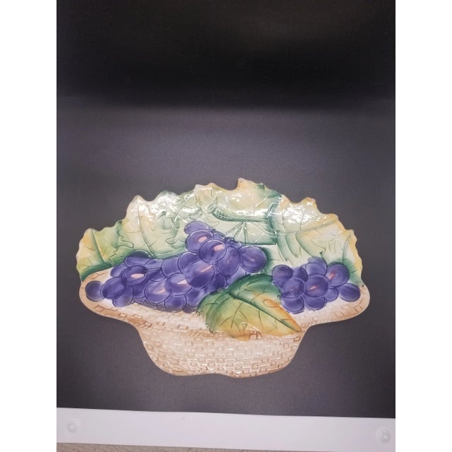 Vintage Italian Grapes in Basket Hand Painted Ceramic Wall Plate-Marked For Sale - Image 4 of 4