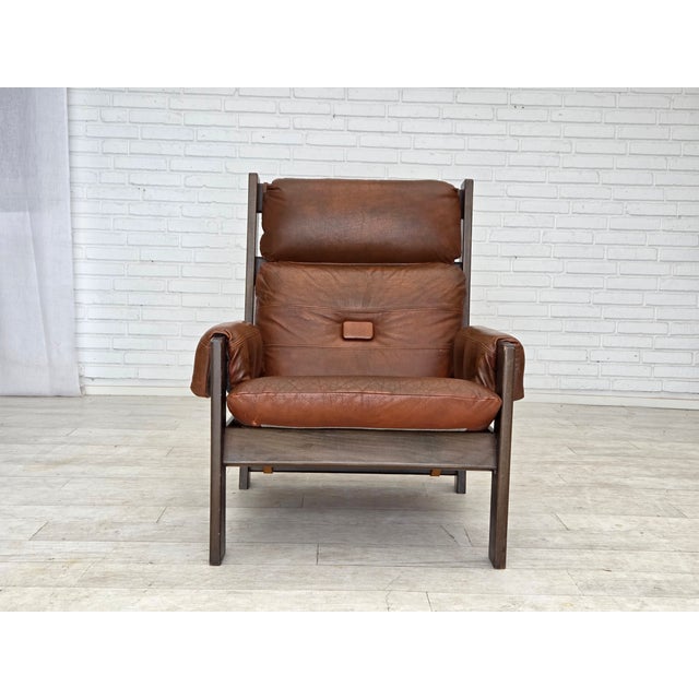 1970s Vintage Scandinavian Lounge Chair in Furniture Leather, 1970s For Sale - Image 5 of 18