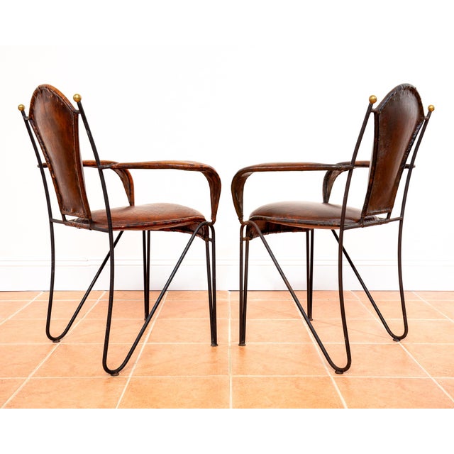 Mid-Century Modern Sculptural Leather Armchair in Iron and Brass from Jacques Adnet, 1950s For Sale - Image 16 of 18