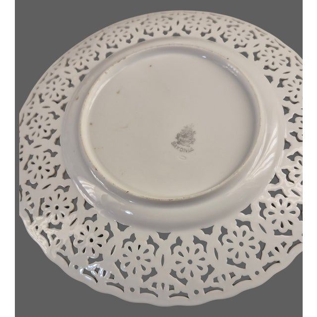 Gold Vintage Saxonia Dresden Painted Floral Gilded Reticulated Plates - Set of Four For Sale - Image 8 of 10