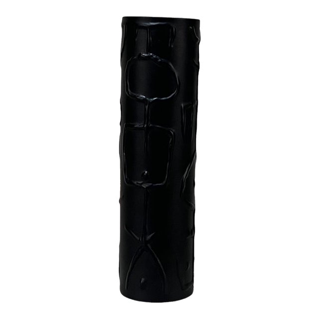 1980s Cuno Fischer Black Matte Vase Abstract Glyphs Rosenthal Studio Line For Sale