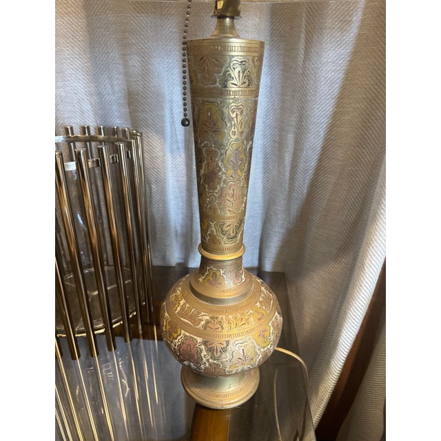 Turkish Early 20th Century Enameled Antique Turkish Brass Lamp For Sale - Image 3 of 10