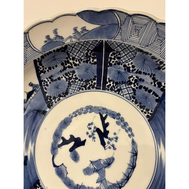 Antique Blue and White 17" Wide Fuyode Plate - Circa 1830 For Sale - Image 10 of 17