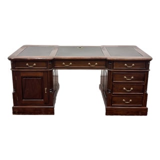 English Desk with Black Leather For Sale