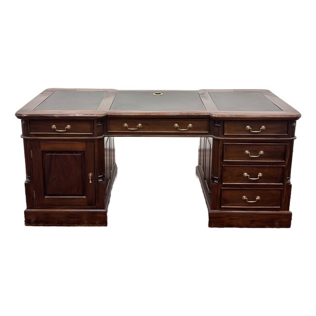 English Desk with Black Leather For Sale