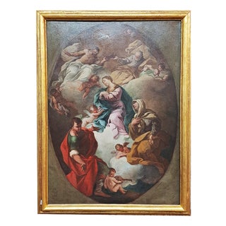 Circle of Sebastiano Conca, The Coronation of the Virgin Among the Saints, 1800s, Oil Painting on Canvas, Framed For Sale